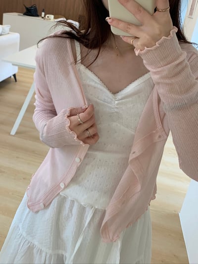 回歸) AS05 柔軟天絲木耳邊紋理小罩衫 2色4