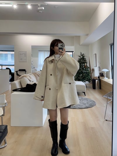 現貨 AZ02 設計扣中長板羊毛70%手工大衣 2色5