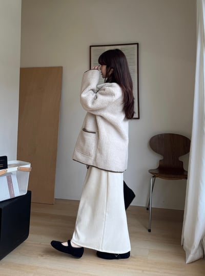 現貨 AZ08 輕磨毛紋理感直筒後開岔長裙 1色9