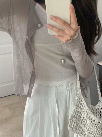 回歸) AS05 柔軟天絲木耳邊紋理小罩衫 2色12