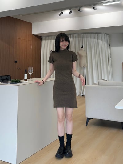 現貨 BEST！回歸) 合身微辣半袖小高領洋裝 2色4