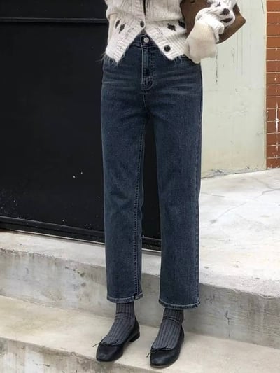 AZ13 復古刷色彈性磨毛窄管褲 1色 SML8