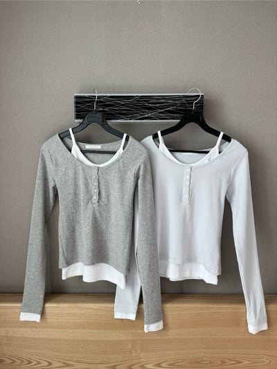 BB07 假兩件設計感長袖上衣 2色1