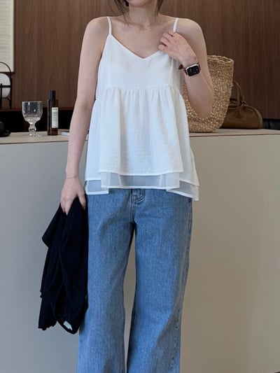 回歸) AL09 細肩傘狀雙層背心 2色7