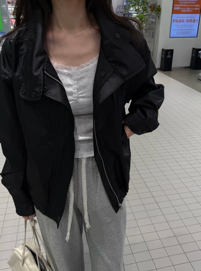 BB19 立領皮革感紋理風衣外套 2色4