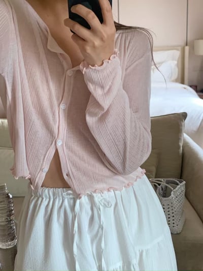 回歸) AS05 柔軟天絲木耳邊紋理小罩衫 2色9