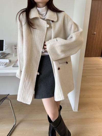 現貨 AZ02 設計扣中長板羊毛70%手工大衣 2色9