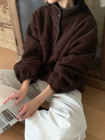 現貨 AY32 可愛熊熊羊羔毛立領排扣上衣 2色3