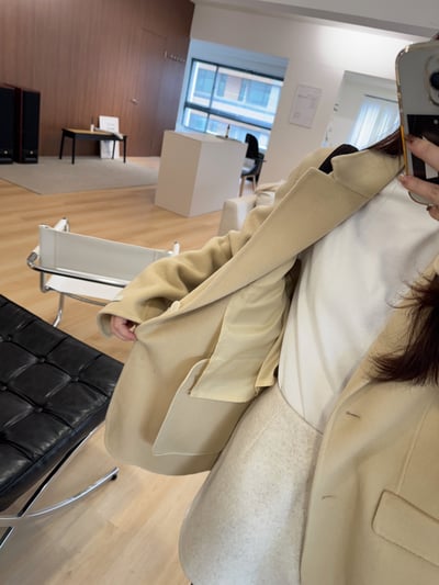 AZ01 奶油米黃西裝領100%羊毛手工大衣7