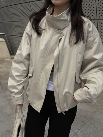 BB19 立領皮革感紋理風衣外套 2色3