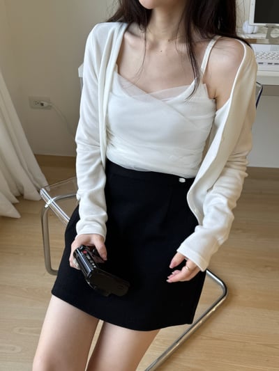 新增新色回歸) AL07 細肩網紗bar背心+小罩衫set 2色6