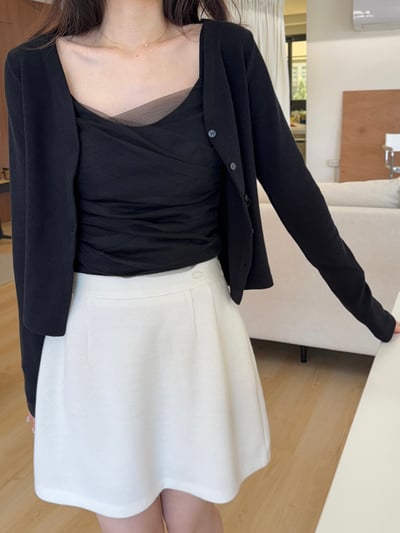 新增新色回歸) AL07 細肩網紗bar背心+小罩衫set 2色3