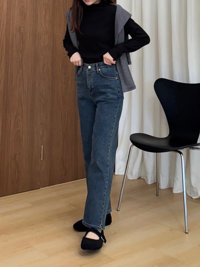 AZ13 復古刷色彈性磨毛窄管褲 1色 SML1