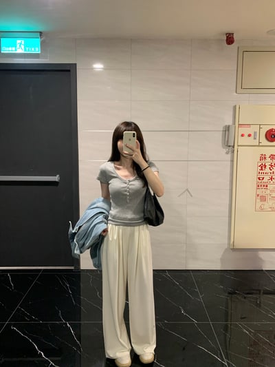 BD21 大推自留！冰絲前打折舒服寬褲 4色8