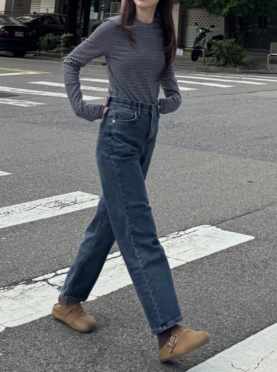 AZ13 復古刷色彈性磨毛窄管褲 1色 SML6