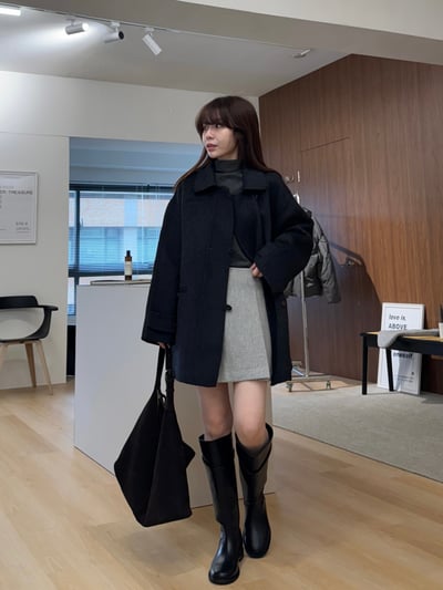 現貨 AZ02 設計扣中長板羊毛70%手工大衣 2色13