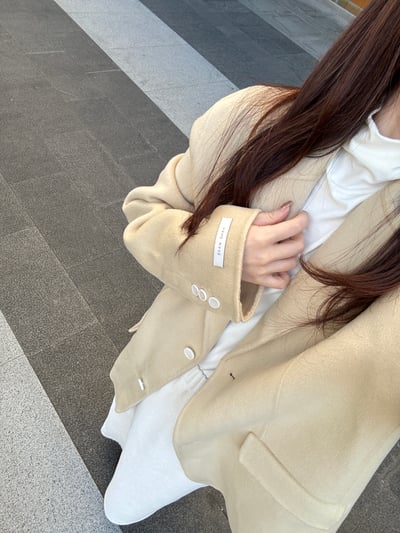 AZ01 奶油米黃西裝領100%羊毛手工大衣3