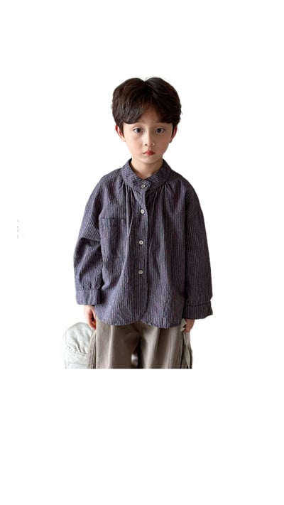 中山領直條襯衫(米/藍灰)1