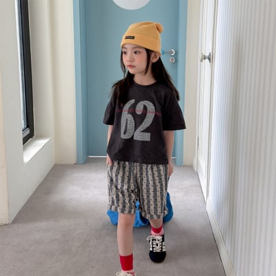 男女童點點寬條五分褲 (彩條/灰杏條)1