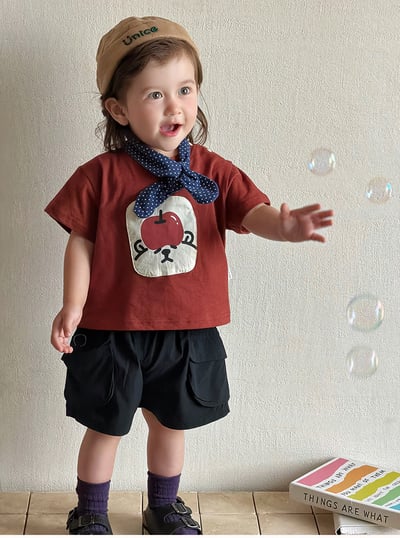 蘋果熊短T/工裝短褲1