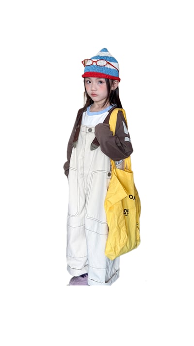 韓版男女童吊帶工作寬褲(米/藏青)1