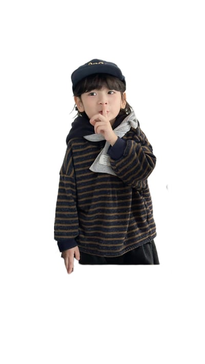 中性條紋帽T (藍/咖啡)1