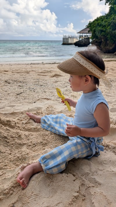 天空藍背心格紋闊腿褲 二件套2