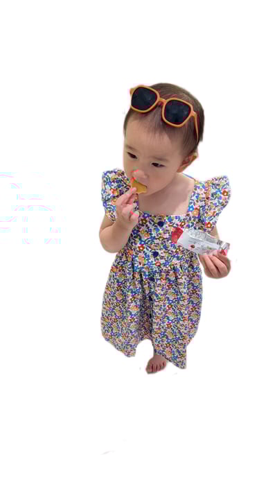 單排扣碎花洋裝1