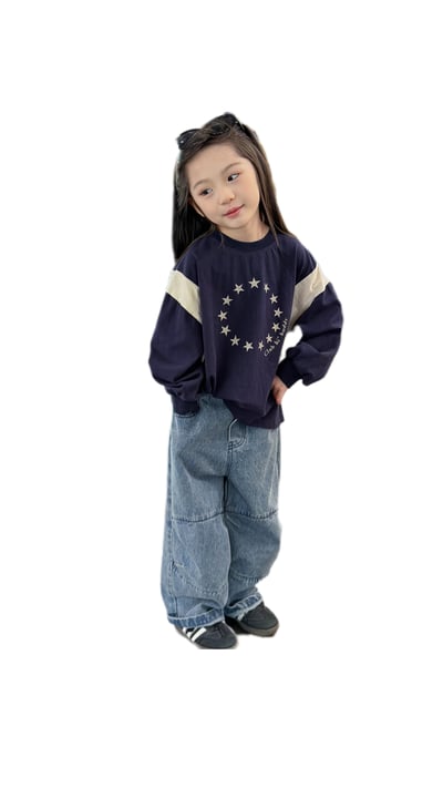 韓版男女童嘻哈哈倫褲(藍/黑)1