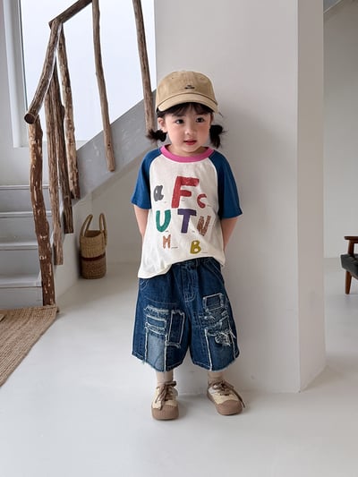 男女童彩色字母短T1