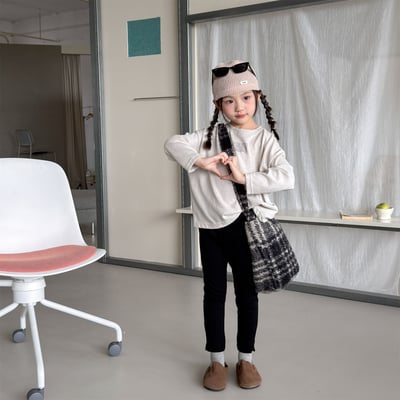 彈性高腰小開叉褲 (黑/杏)1