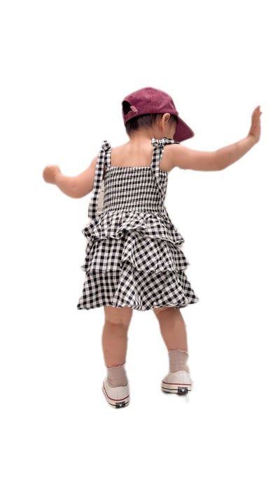 黑白格紋綁帶蛋糕裙1