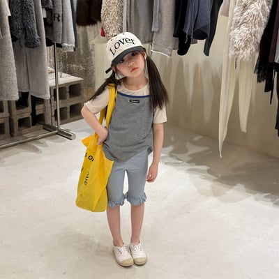 高腰裙邊五分褲 (點點藏青/淺藍)1