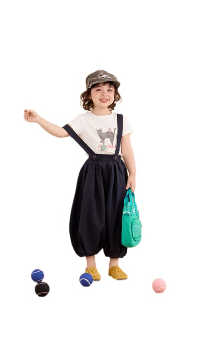 男女童吊帶燈籠褲 (米灰/黑)2