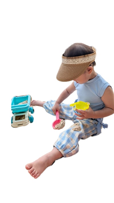 天空藍背心格紋闊腿褲 二件套1