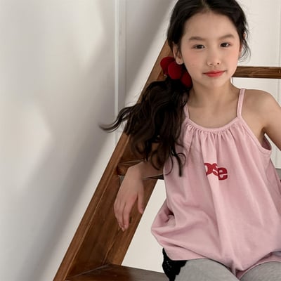 細肩帶抓皺背心 (藏青/粉)2