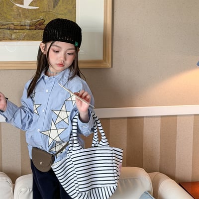 韓版男女童星星襯衫(淺藍/深藍)2