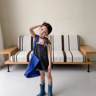 男女童吊帶牛仔短褲 (藍星星/黑點點)2