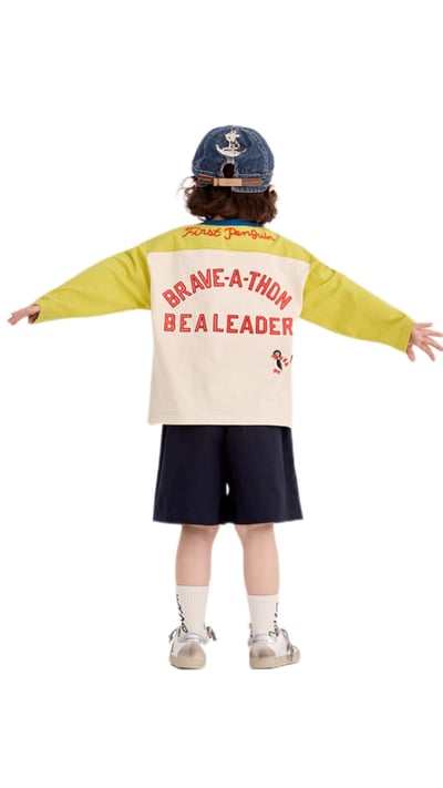 男女童拼色長T1