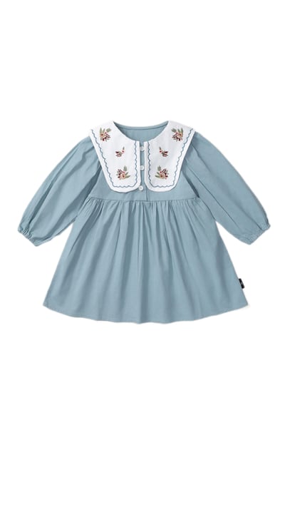 翻領刺繡連衣裙1