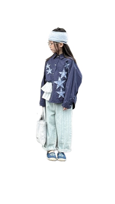 韓版男女童星星襯衫(淺藍/深藍)1