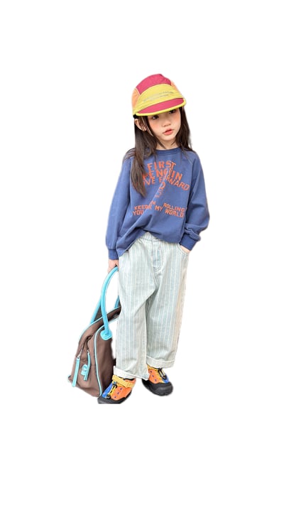 韓版男女童條紋哈倫褲(藍/黑)1