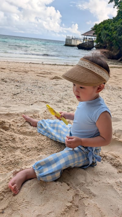 天空藍背心格紋闊腿褲 二件套4