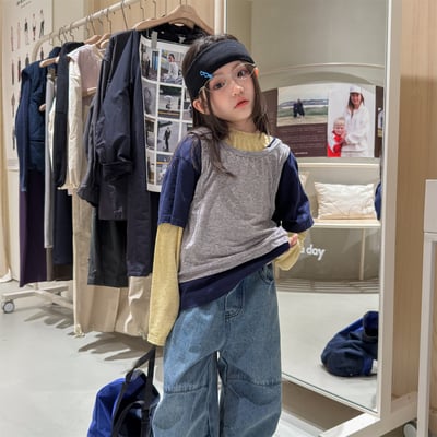 多層次假三件上衣 (灰/杏)1