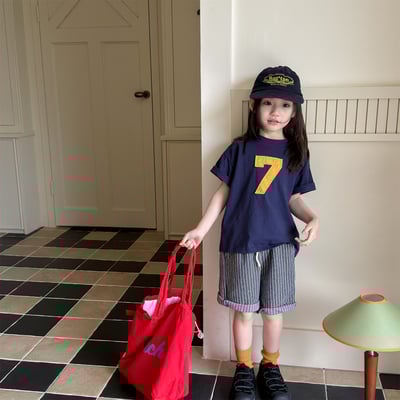 男女童lucky 7短T (藏青/紅/杏)3