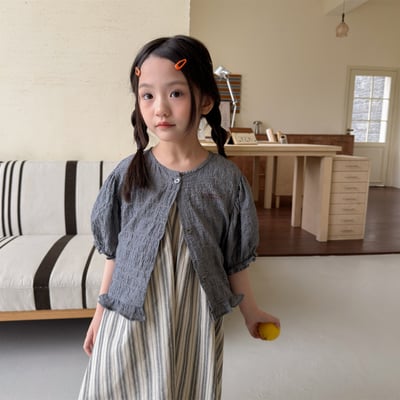 棉麻泡泡袖短衫 (灰/卡其綠)2