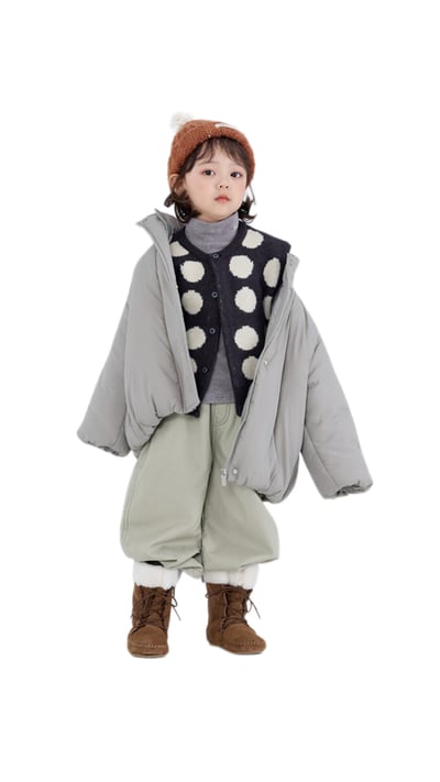 韓版男女童立领膨膨外套1