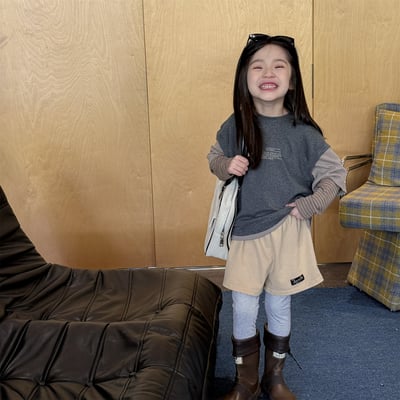 男女童造型假三件上衣 (深灰/紅/藍)1