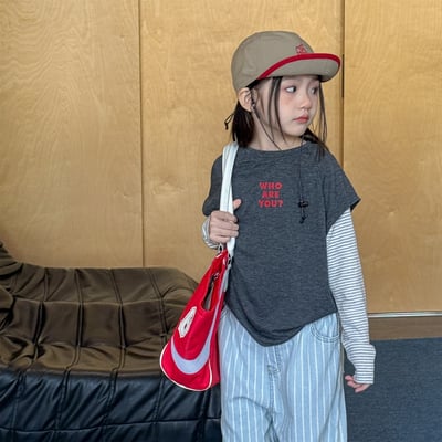 Who r u 假兩件上衣 (深灰/黃/花灰)3