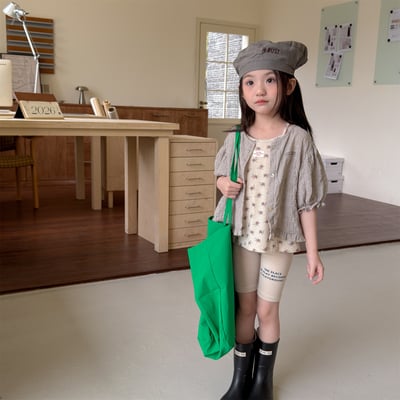 棉麻泡泡袖短衫 (灰/卡其綠)1